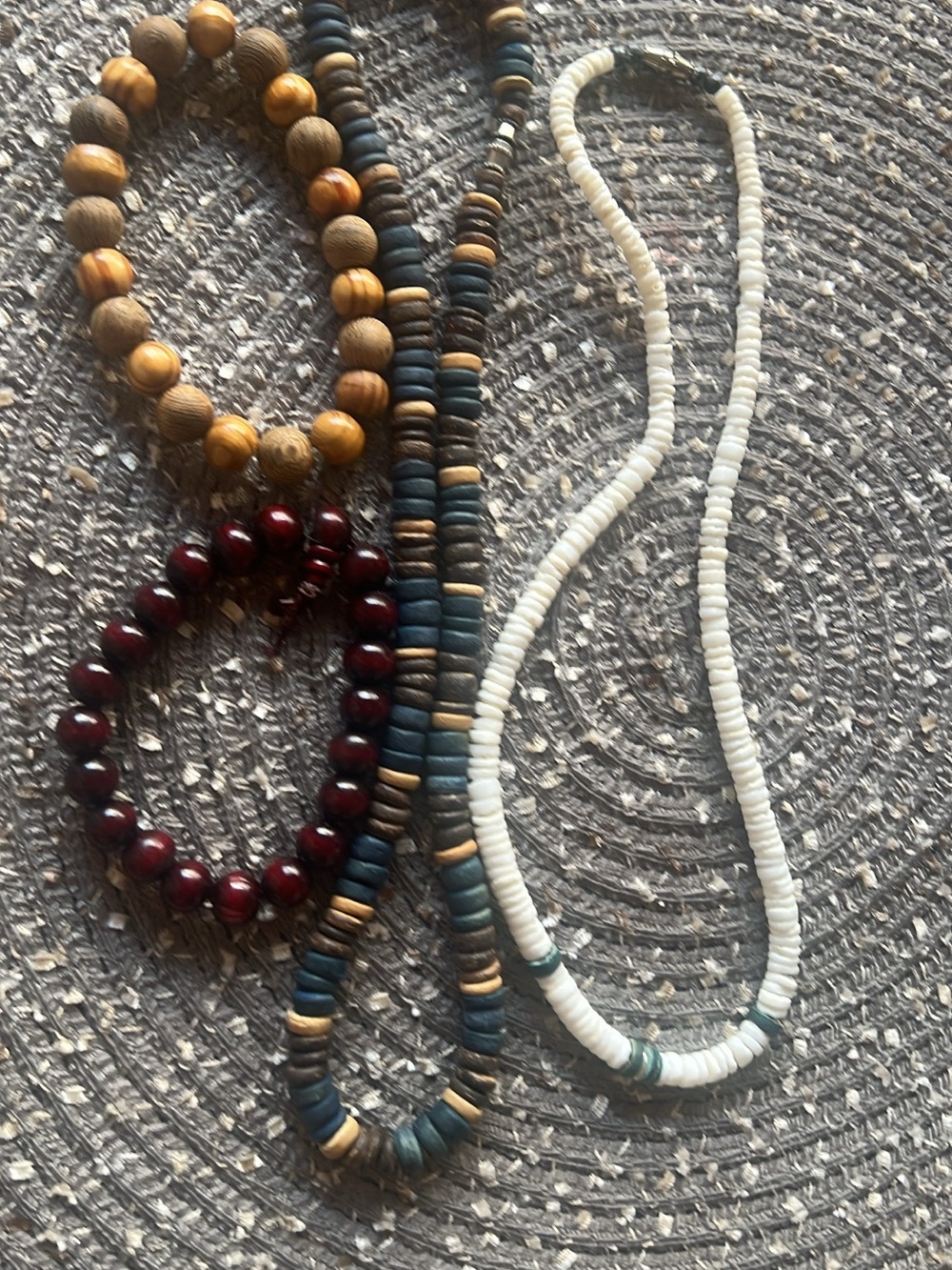 Men's Beaded Bracelets and Necklaces Set - White, Brown, Navy, Burgundy